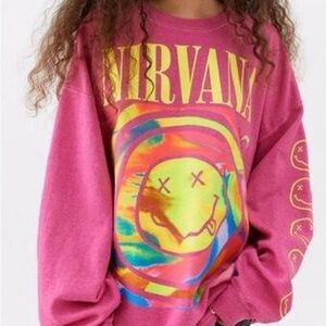 Urban Outfitters Nirvana Pink Smile Overdyed Crew Neck Sweatshirt Size S/M